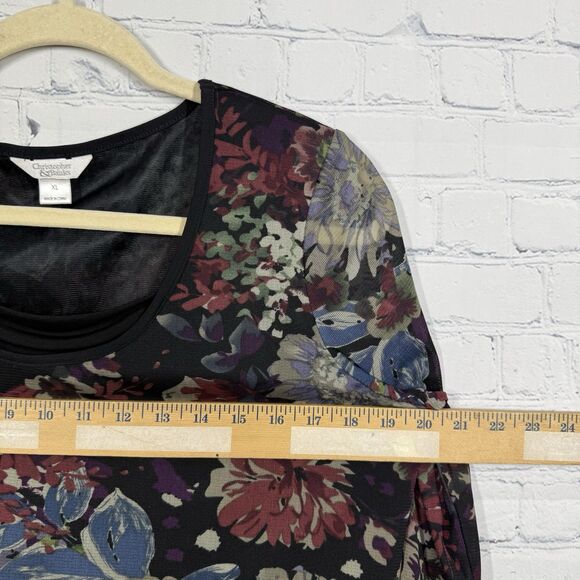 Cristopher & Banks Blouse Women XL  Whimsigoth Sheer Lined V Neck 3/4 Sleeve Top - Picture 9 of 11